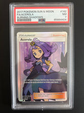 Load image into Gallery viewer, Pokemon TCG - Sun & Moon Burning Shadows Acerola Full Art 142/147 PSA 7 NM