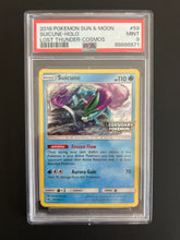 Load image into Gallery viewer, Pokemon TCG - Sun & Moon Lost Thunder Suicune Cosmos Holo Pre Release Stamped 59/214 PSA 9 Mint