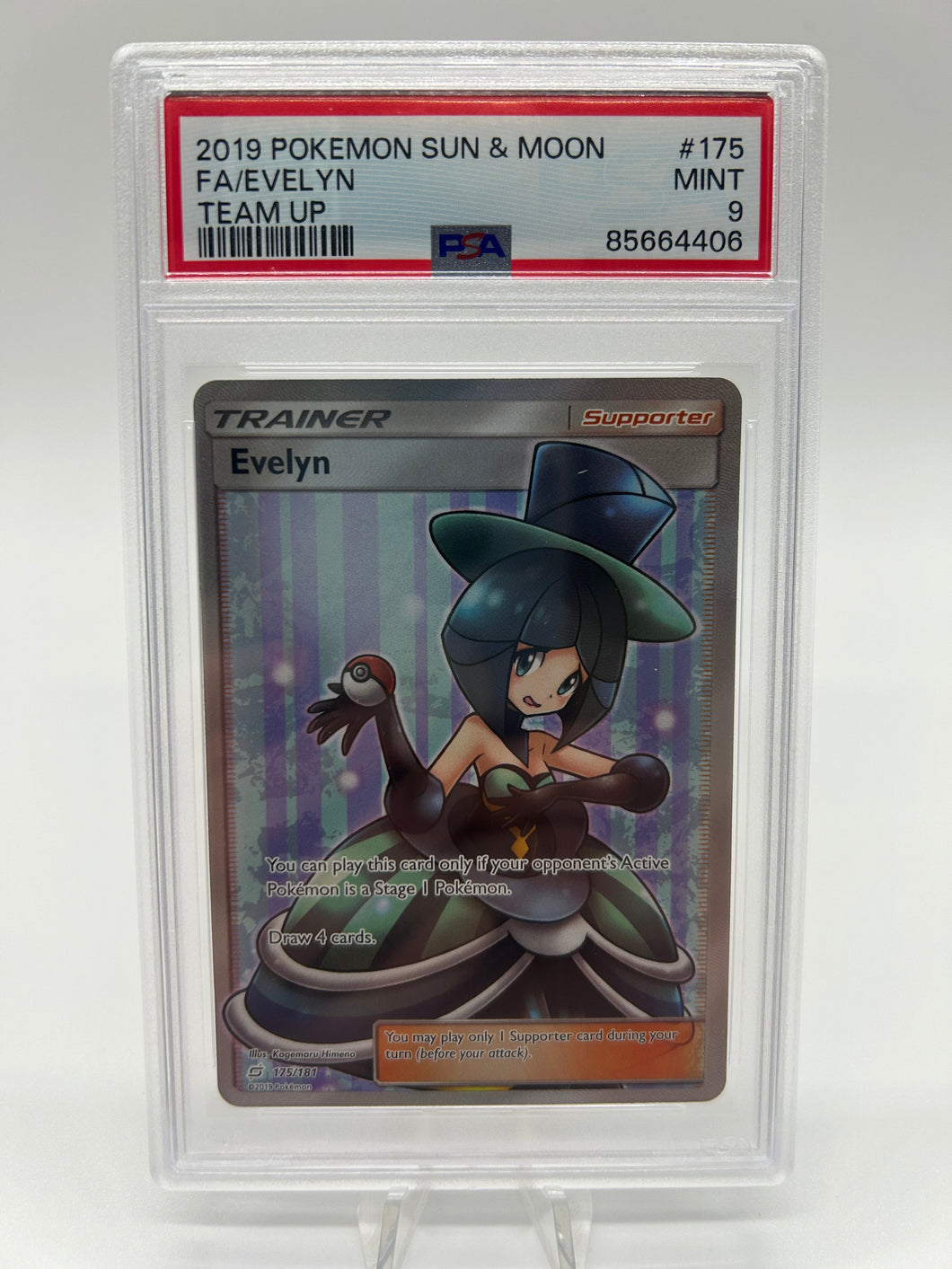 Pokemon TCG- S&M Team Up Evelyn Full Art 175/181 PSA 9