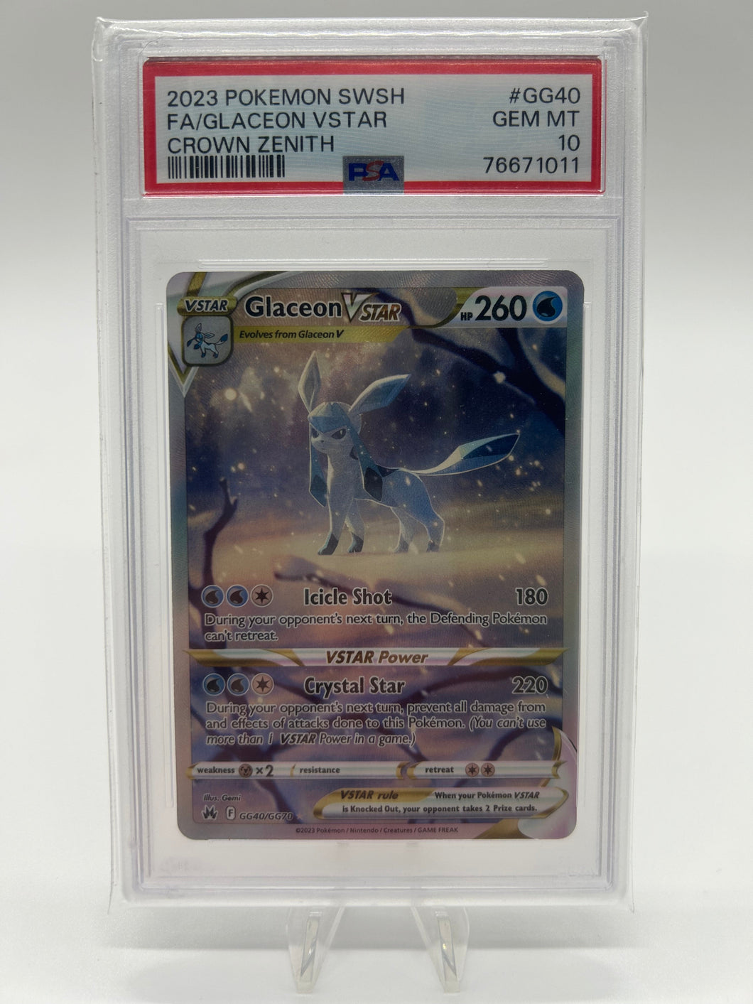 Pokemon TCG- SW&SH Crown Zenith Glaceon Vstar Full Art GG40/GG70 PSA 10