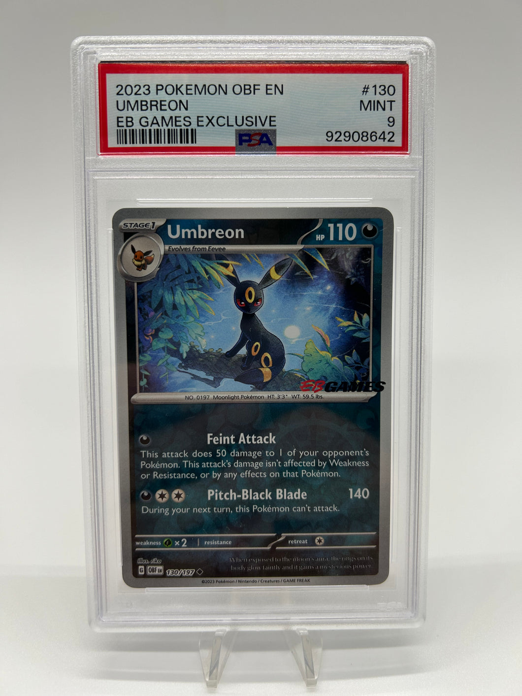 Pokemon TCG- S&V Obsidian Flames Umbreon EB Games Exclusive 130/197 PSA 9